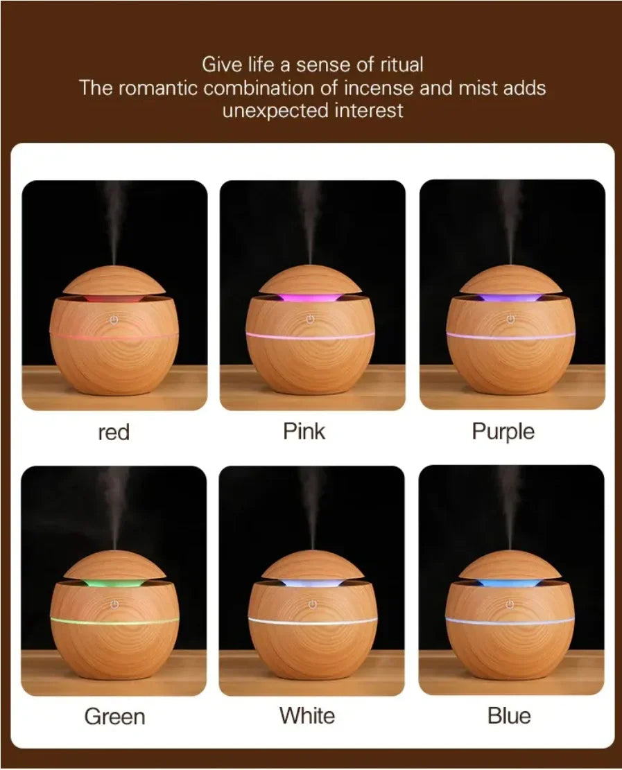 Xiaomi USB Ultrasonic Aroma Diffuser & Cool Mist Humidifier – Wood Grain Design for Home & Office