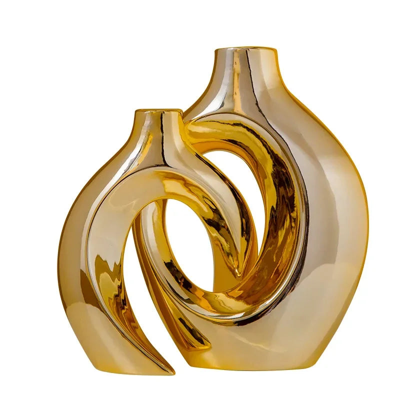 Hollow Out Embrace Ceramic Vase – Modern Irregular Cross-Shaped Tubular Design