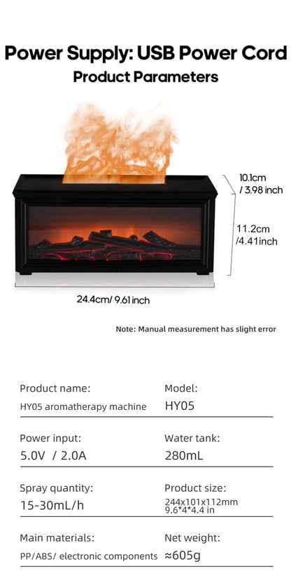 Colorful Flame Mini Fireplace Aroma Diffuser – 280ml Air Humidifier with Timer & Remote Control