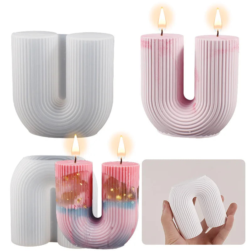 U-Shape & Geometric Silicone Candle Mold – DIY Arch, Cube & Striped Wax Molds for Home Décor & Crafts