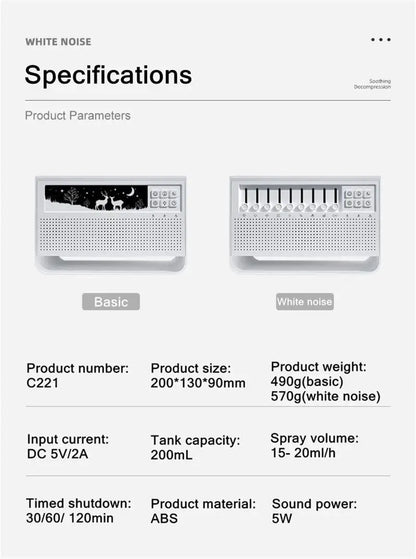 3-in-1 Flame Air Diffuser & Humidifier | Ultrasonic Aromatherapy | 8 White Noise & Bluetooth Music Player