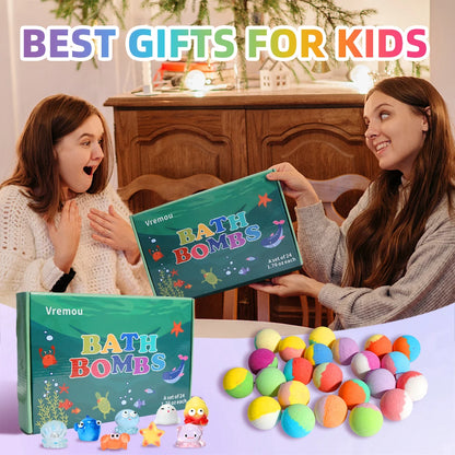 24-Pack Kids Bath Bombs with Surprise Toys Inside – Natural & Organic Bubble Bath Gift Set