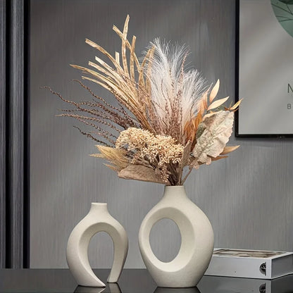 Set of 2 Hollow Nordic Ceramic Vases – Modern Boho Decorative Flower Vases for Home Décor (Black & White)