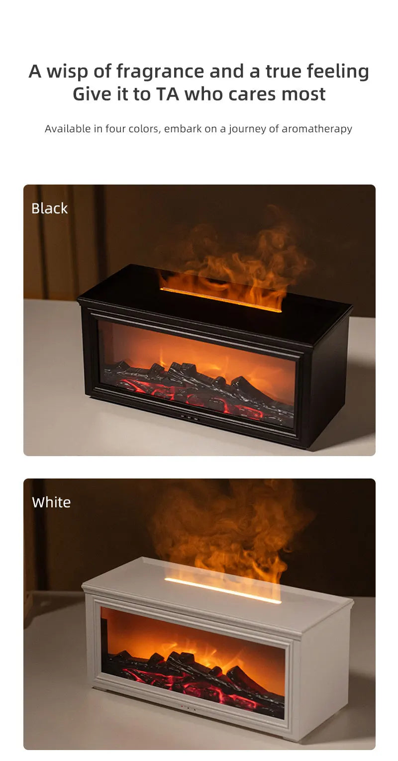 Colorful Flame Mini Fireplace Aroma Diffuser – 280ml Air Humidifier with Timer & Remote Control