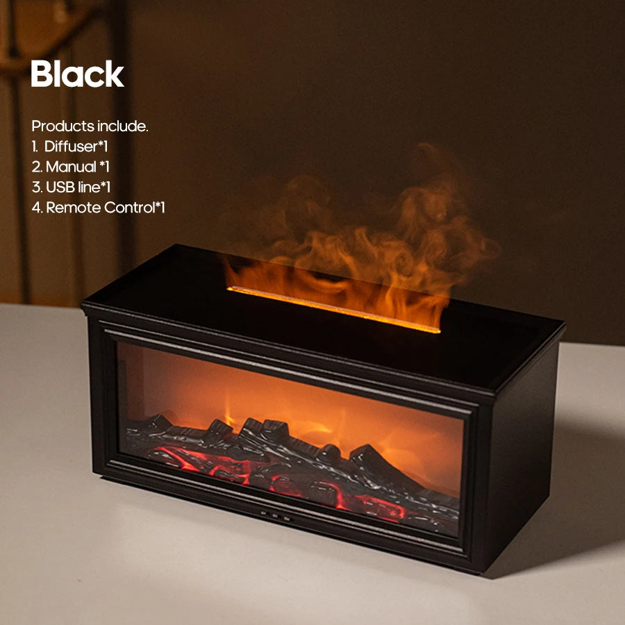 Colorful Flame Mini Fireplace Aroma Diffuser – 280ml Air Humidifier with Timer & Remote Control