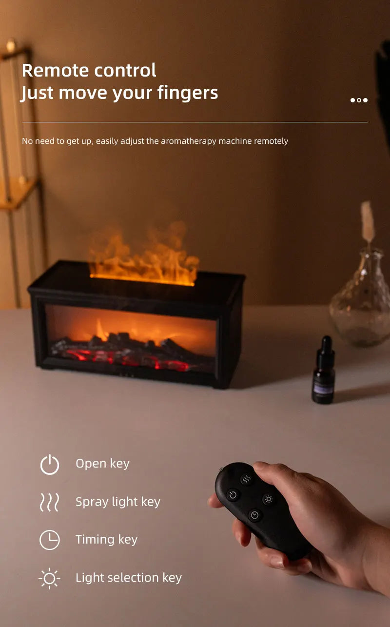 Colorful Flame Mini Fireplace Aroma Diffuser – 280ml Air Humidifier with Timer & Remote Control