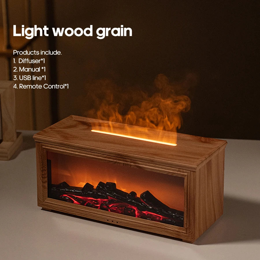Colorful Flame Mini Fireplace Aroma Diffuser – 280ml Air Humidifier with Timer & Remote Control