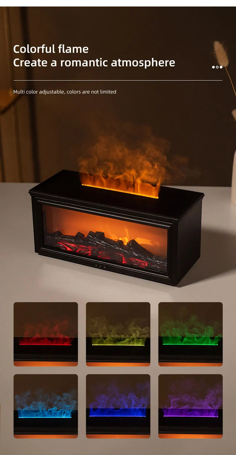 Colorful Flame Mini Fireplace Aroma Diffuser – 280ml Air Humidifier with Timer & Remote Control