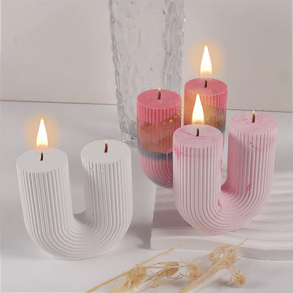 U-Shape & Geometric Silicone Candle Mold – DIY Arch, Cube & Striped Wax Molds for Home Décor & Crafts