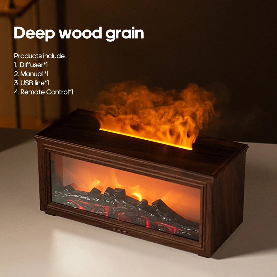 Colorful Flame Mini Fireplace Aroma Diffuser – 280ml Air Humidifier with Timer & Remote Control