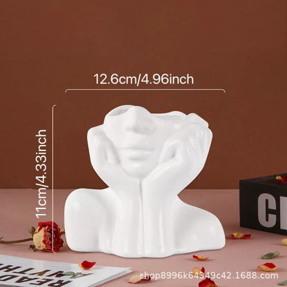 Modern Simple Ceramic Human Face Flower Vase Human Head Plant Flower Pot Nordic Art Flower Creative Vase Home Living Room Decor