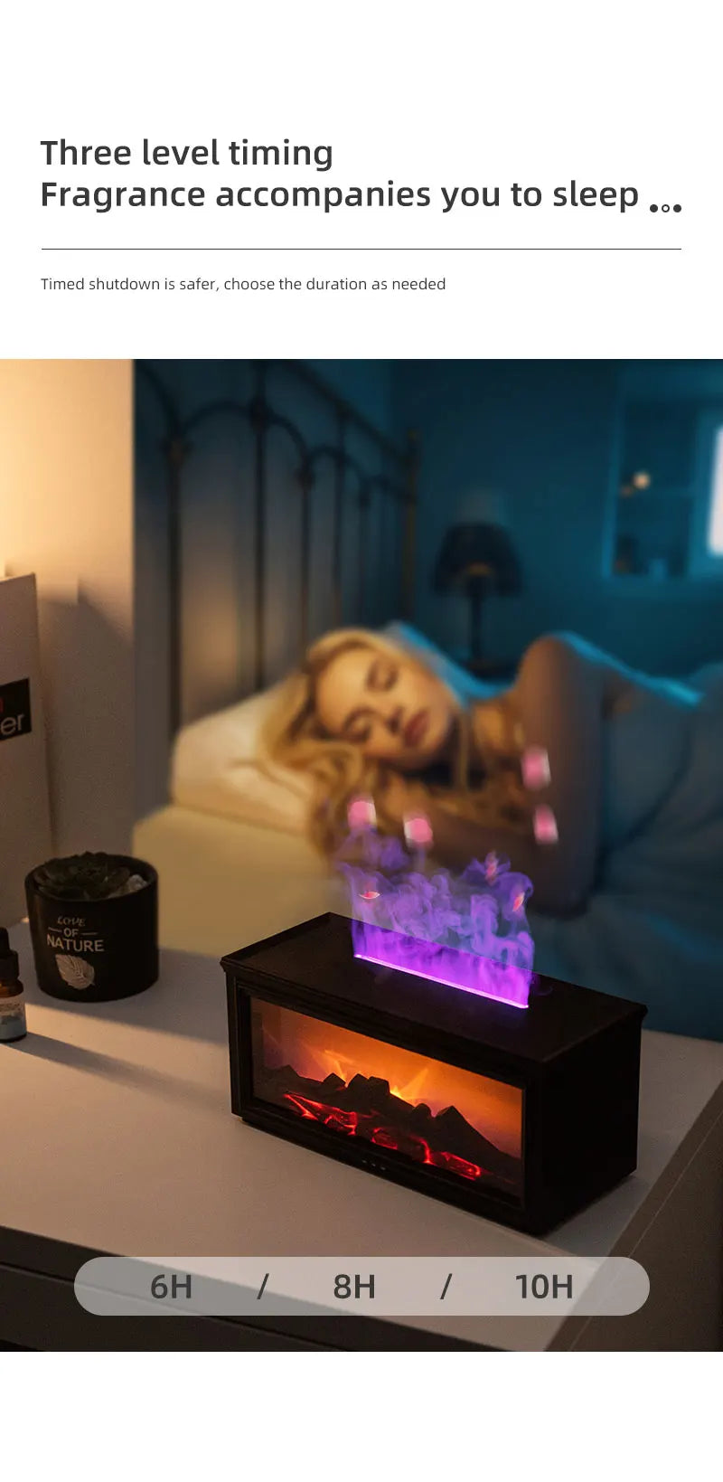 Colorful Flame Mini Fireplace Aroma Diffuser – 280ml Air Humidifier with Timer & Remote Control