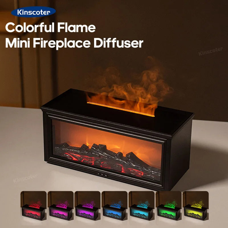 Colorful Flame Mini Fireplace Aroma Diffuser – 280ml Air Humidifier with Timer & Remote Control