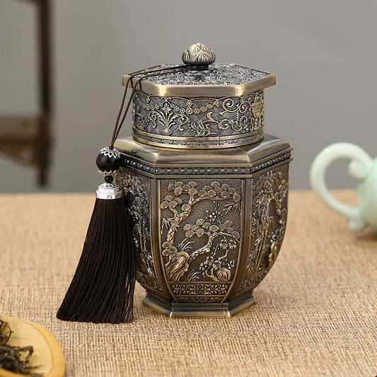 Metal Large Capacity Tea Cans Green Black Tea Container Jar Sugar Coffee Caddy Storage Can Tea Sealed Box Home Kitchen