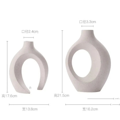 Set of 2 Hollow Nordic Ceramic Vases – Modern Boho Decorative Flower Vases for Home Décor (Black & White)