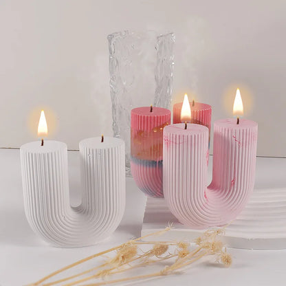 U-Shape & Geometric Silicone Candle Mold – DIY Arch, Cube & Striped Wax Molds for Home Décor & Crafts