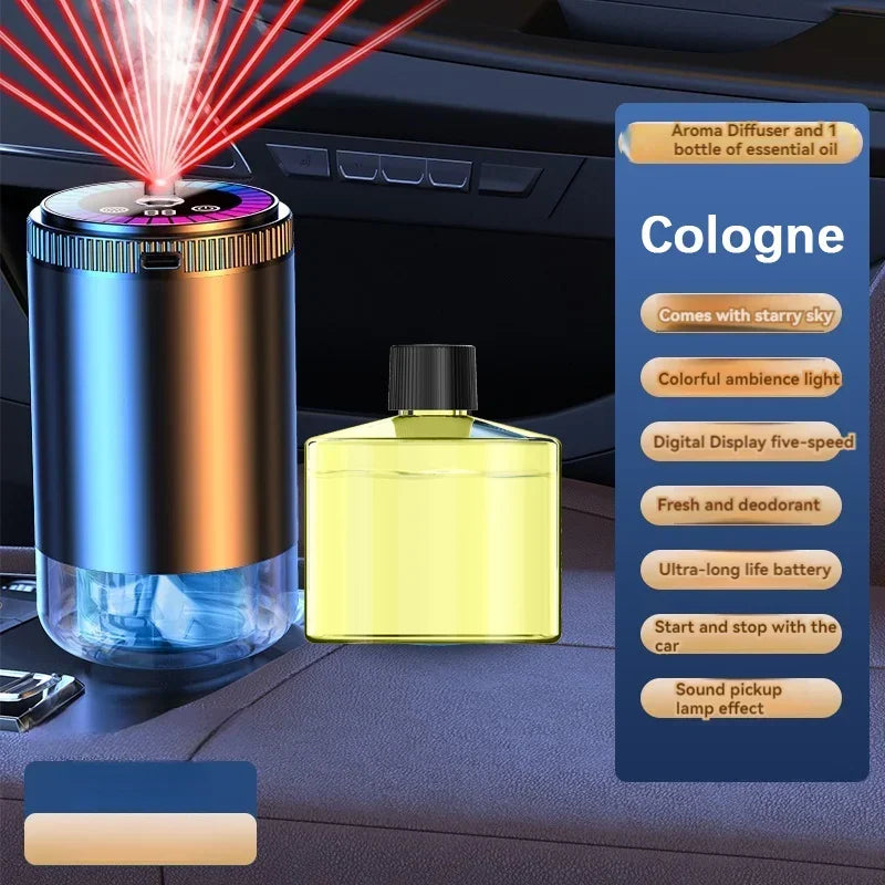 Smart Car Air Freshener Rechargeable Aroma Diffuser 5 Levels of Adjustable Intelligent  Diffuser Pickup Light Starry Sky Summit