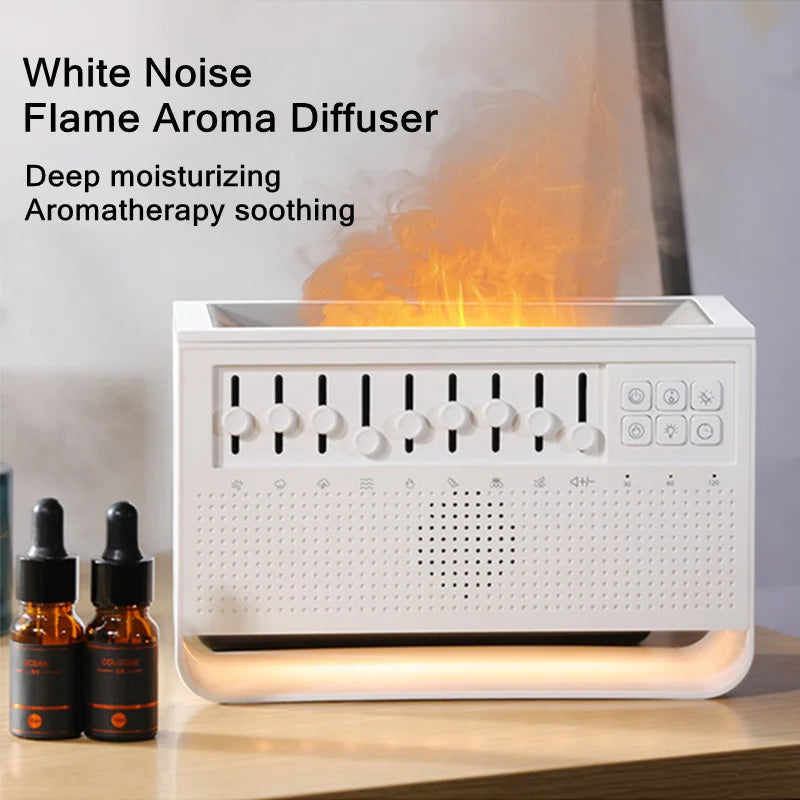 3-in-1 Flame Air Diffuser & Humidifier | Ultrasonic Aromatherapy | 8 White Noise & Bluetooth Music Player