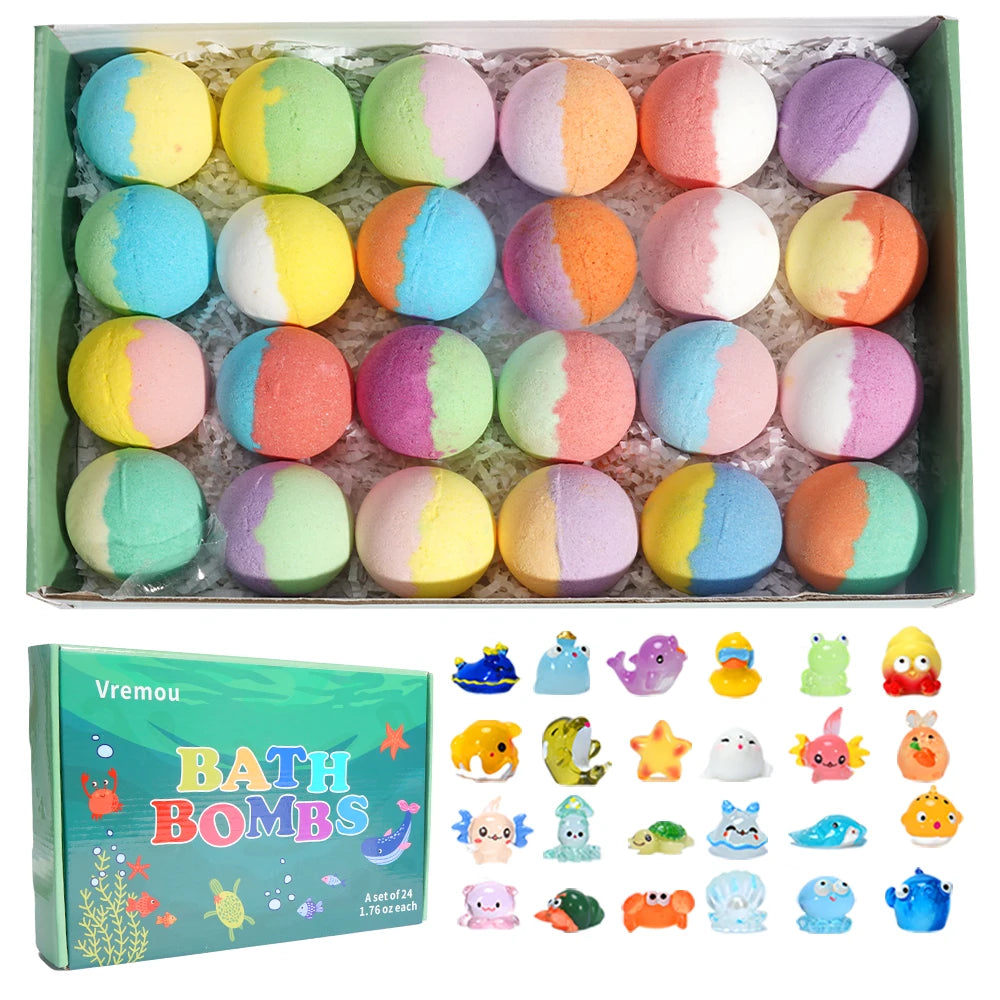 24-Pack Kids Bath Bombs with Surprise Toys Inside – Natural & Organic Bubble Bath Gift Set