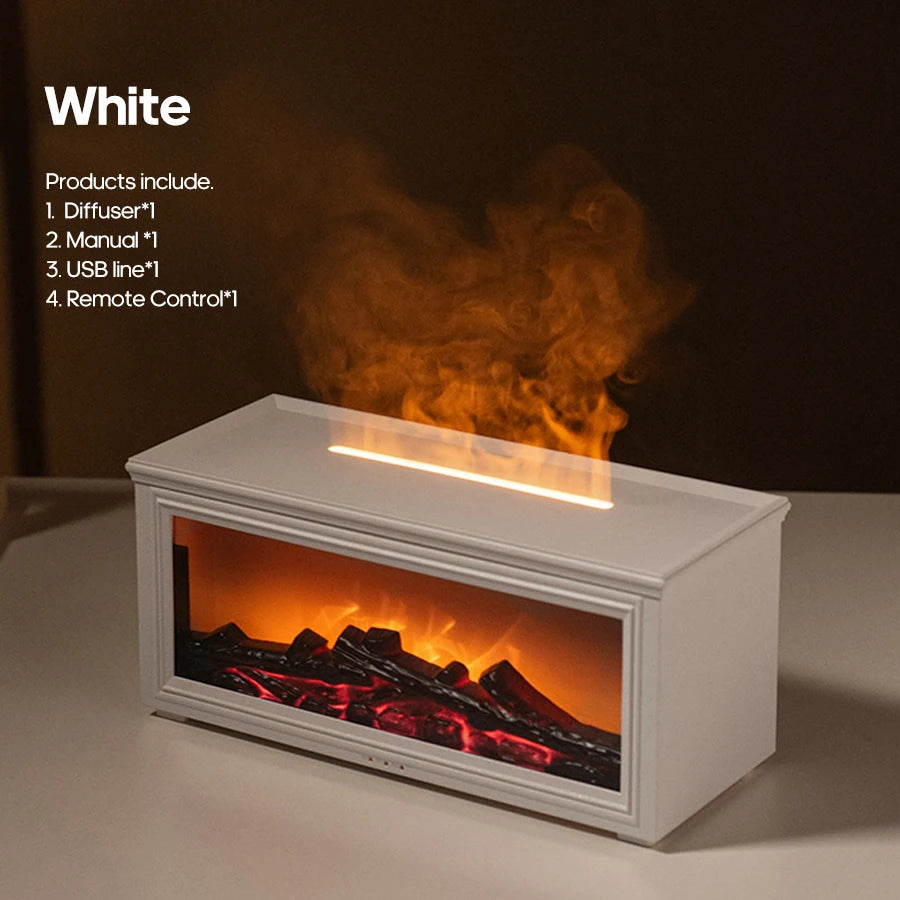 Colorful Flame Mini Fireplace Aroma Diffuser – 280ml Air Humidifier with Timer & Remote Control