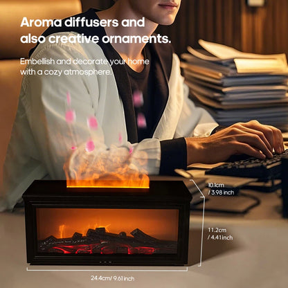 Colorful Flame Mini Fireplace Aroma Diffuser – 280ml Air Humidifier with Timer & Remote Control