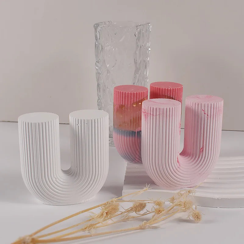 U-Shape & Geometric Silicone Candle Mold – DIY Arch, Cube & Striped Wax Molds for Home Décor & Crafts
