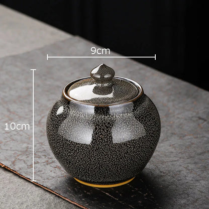 Painted Texture Tea Canister Sealed Ceramic Tea Caddy Storage Jar with Lid Coffee Table Desk Decoration General Jar Candy Can