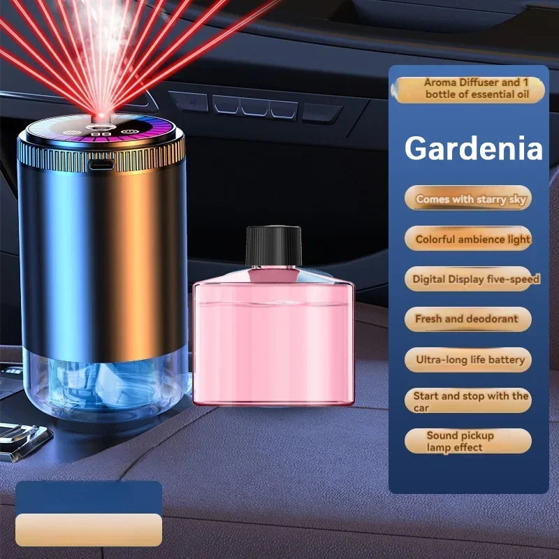 Smart Car Air Freshener Rechargeable Aroma Diffuser 5 Levels of Adjustable Intelligent  Diffuser Pickup Light Starry Sky Summit