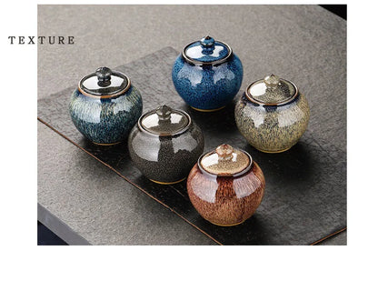 Painted Texture Tea Canister Sealed Ceramic Tea Caddy Storage Jar with Lid Coffee Table Desk Decoration General Jar Candy Can