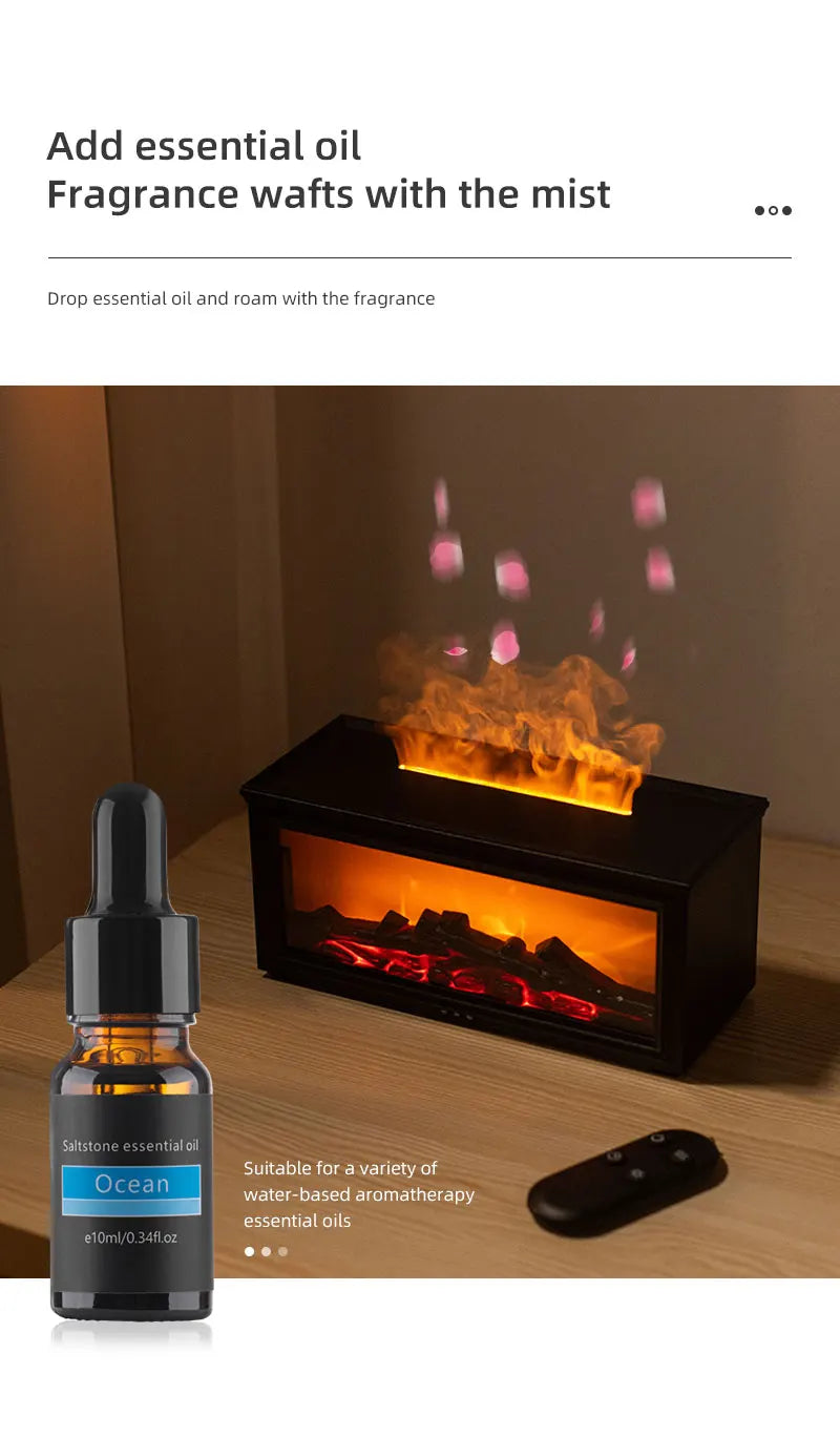 Colorful Flame Mini Fireplace Aroma Diffuser – 280ml Air Humidifier with Timer & Remote Control
