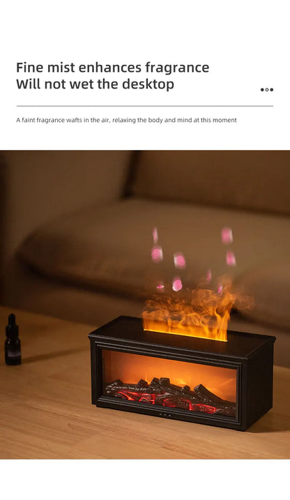 Colorful Flame Mini Fireplace Aroma Diffuser – 280ml Air Humidifier with Timer & Remote Control