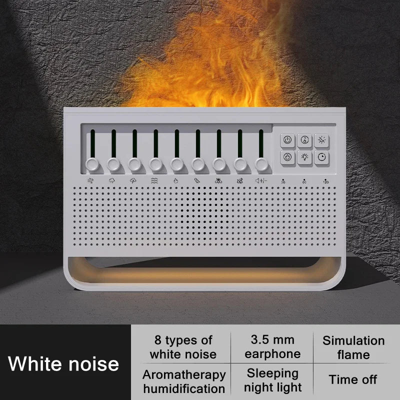 3-in-1 Flame Air Diffuser & Humidifier | Ultrasonic Aromatherapy | 8 White Noise & Bluetooth Music Player