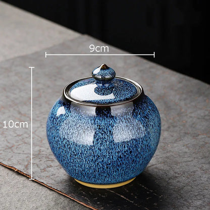 Painted Texture Tea Canister Sealed Ceramic Tea Caddy Storage Jar with Lid Coffee Table Desk Decoration General Jar Candy Can
