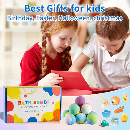 15-Pack Kids Bath Bombs with Surprise Toy Inside – Natural & Organic Bubble Bath Gift Set