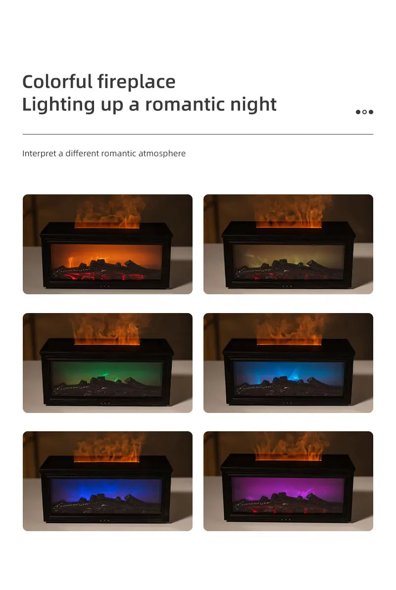 Colorful Flame Mini Fireplace Aroma Diffuser – 280ml Air Humidifier with Timer & Remote Control
