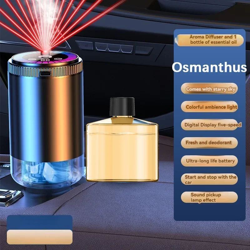 Smart Car Air Freshener Rechargeable Aroma Diffuser 5 Levels of Adjustable Intelligent  Diffuser Pickup Light Starry Sky Summit