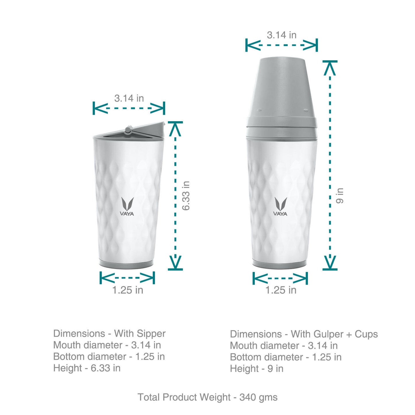 Drynk 350 ml 3 in 1 Vacuum Insulated Stainless Steel Gulper and Sipper Water Bottle (Tumbler+Sipper+Gulper) with 2 Cups, Thermos Flask