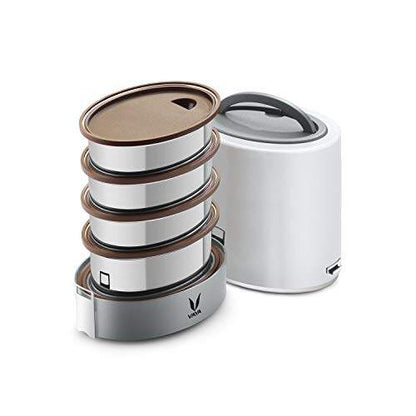 Tyffyn Jumbo Black Polished Stainless Steel Lunch Box Without Bagmat, 1300 ml, 4 Containers, Black