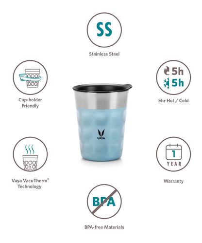 PopCup Stainless Steel Tumbler with Lid, Double Wall Vacuum Insulated Travel Mug, 250ml