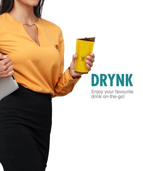 Drynk 350 ml 3 in 1 Vacuum Insulated Stainless Steel Gulper and Sipper Water Bottle (Tumbler+Sipper+Gulper) with 2 Cups, Thermos Flask
