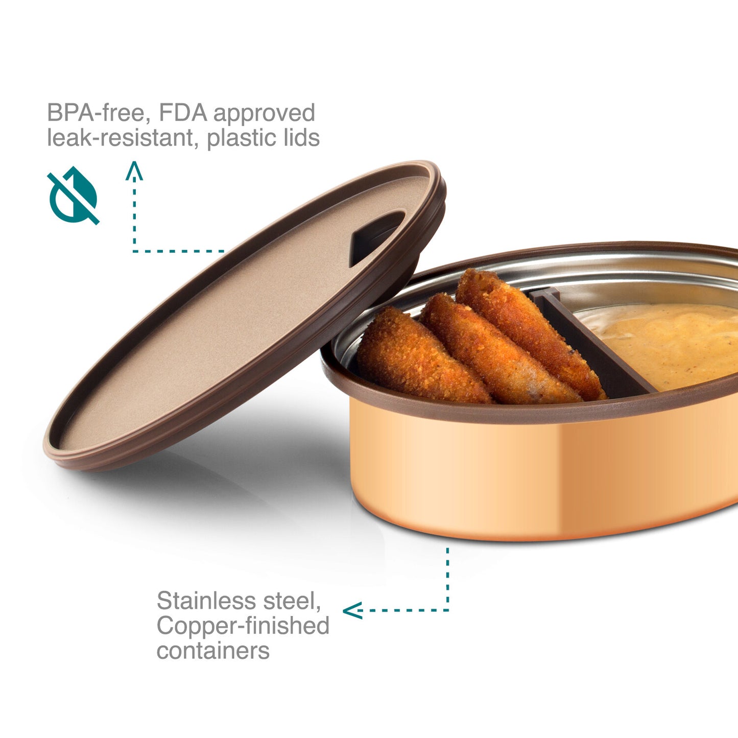 Tyffyn Copper Finished Stainless Steel Lunch Box Without BagMat, 1000 ml, 3 Containers