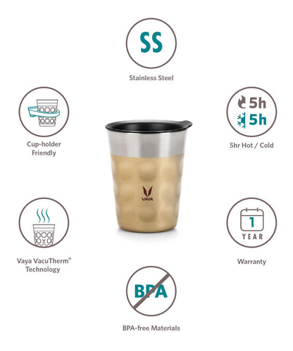 PopCup Stainless Steel Tumbler with Lid, Double Wall Vacuum Insulated Travel Mug, 250ml