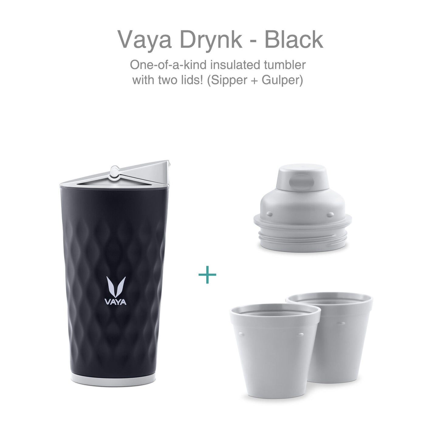 Drynk 350 ml 3 in 1 Vacuum Insulated Stainless Steel Gulper and Sipper Water Bottle (Tumbler+Sipper+Gulper) with 2 Cups, Thermos Flask