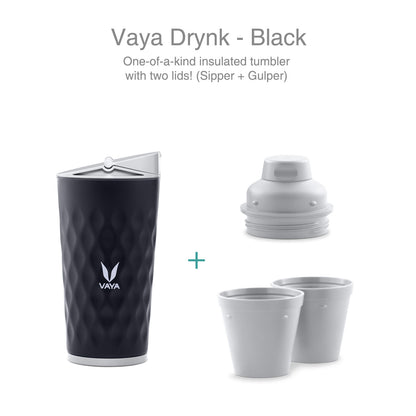 Drynk 350 ml 3 in 1 Vacuum Insulated Stainless Steel Gulper and Sipper Water Bottle (Tumbler+Sipper+Gulper) with 2 Cups, Thermos Flask